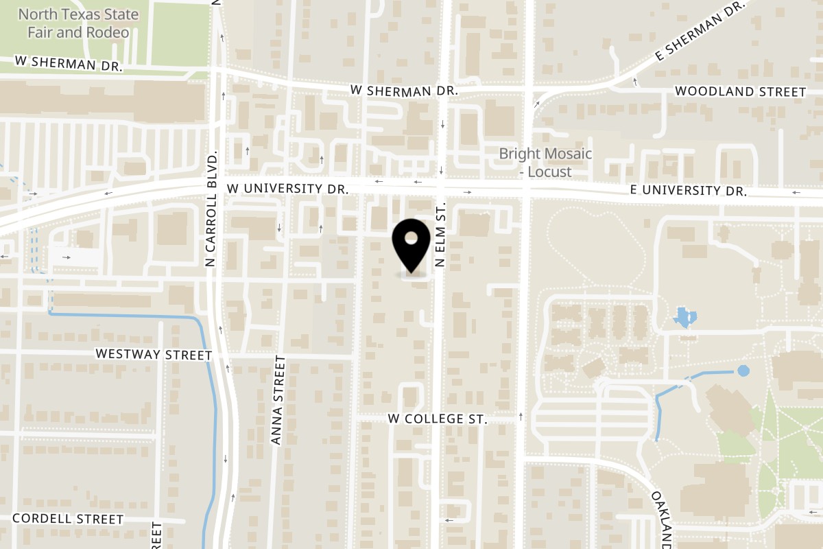 Map showing the location of Kabsa Grill Kabsa Grill on 1803 N Elm St in Denton